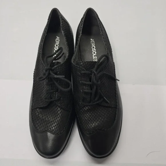 Aerosoles Accomplishment Black Leather Snakeskin Embossed Oxford Shoes 8.5M - Picture 2 of 6